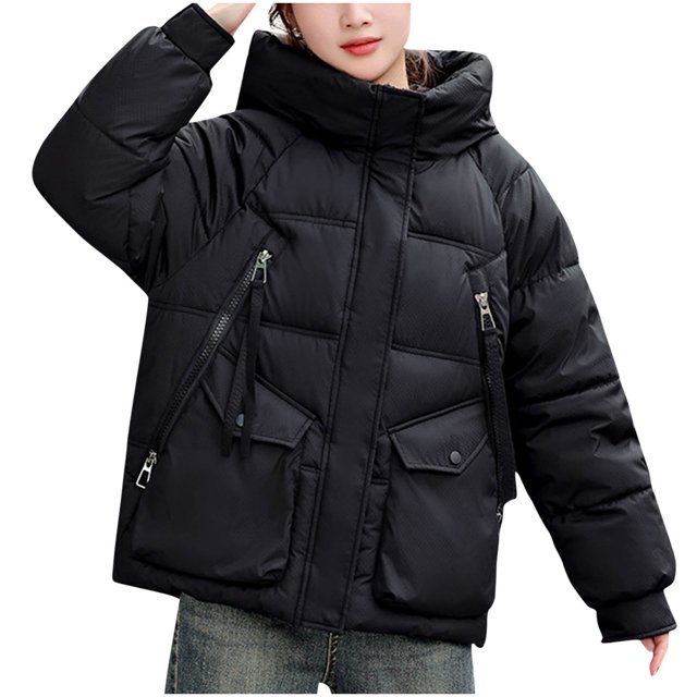 KIHOUT Veste d'Hiver Ample pour Femmes, Tendance, Surdimensionnée, à Capuche, Courte, Matelassée, avec Fermeture Éclair