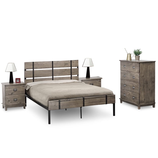4-Piece Twin Size Distressed Bed Bedroom Set