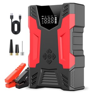 Démarreur de saut de voiture avec Air Compresseur, 3000A Peak, intégré Air compresseur et air tuyau, 150-PSI Gonflateur de pneus, jusqu'à 7.0L Gaz/5,0 L diesel, USB QC 3.0, 10,000mAh, LED Lampe de poche, banque d'énergie portable