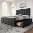 thumbnail image 1 of Cadre de Lit avec 4 Tiroirs de Rangement et Tête de Lit Ajustable, Base de Matelas Rembourrée en Lin Doux pour la Peau, Aucun Sommier à Ressort Nécessaire, 1 of 9