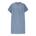 thumbnail image 4 of hotojiny Robes en Coton et Lin pour Femmes 2025 Amples à Boutons Col en V Robe T-Shirt Décontractée Unie à Manches Courtes Roulées Robes Mini de Plage, 4 of 7