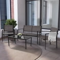 thumbnail image 1 of CorLiving Everett 4-Piece Weather Resistant Steel Frame Outdoor Conversation Set with Mesh Seats, Chairs, Loveseat, and Coffee Table, Grey, 1 of 9