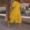 thumbnail image 1 of LOVZFMLL Mode Femmes Ample Couleur Unie O Manches Bouffantes Décontractée Manches Courtes Robe Jaune 3TG, 1 of 4