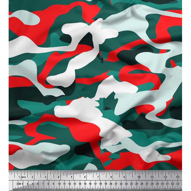 Soimoi Poly Georgette Fabric Two Tone With White Camouflage Print Sewing Fabric Yard 42 Inch Wide