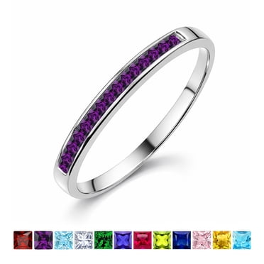 JeenMata Bague de Mariage Pierre de Naissance de Février Taille Princesse 0,25 Carat - Anneau Pavé à Canaux - Placage Or Blanc 18K pour Femmes