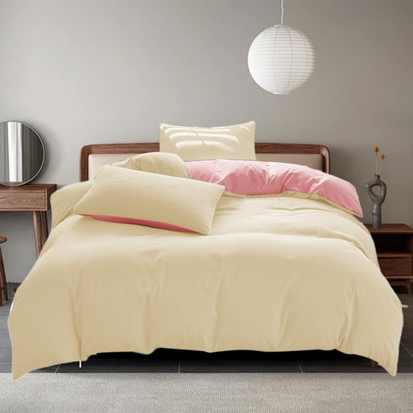 Amzcrzy Washed Cotton Sheets All-Season Bedding Set - 4-Piece Washable Solid Color Bed Sheet Duvet Cover and Pillowcases Bedspread & Coverlet Sets Bedding Bedding Comforter Sets Bedding Set