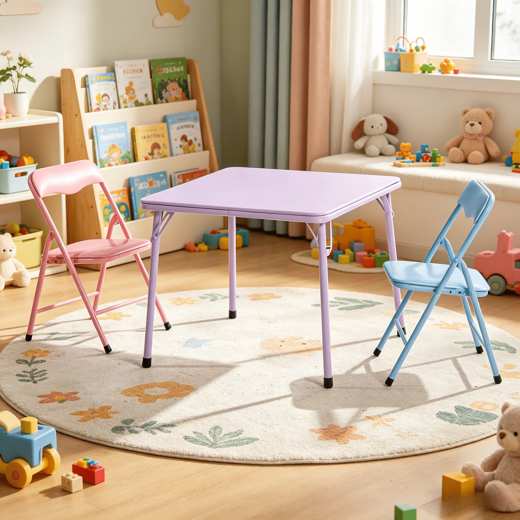 Ensemble table d'activité et 2 chaises pliantes pour enfants Homy Casa, 24 po, métal pour tout-petits et préscolaire, rose/violet/bleu
