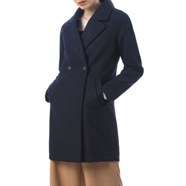 INSPIRE CHIC Women's Double Breasted Lapel Raglan Long Sleeve Mid Length Overcoat