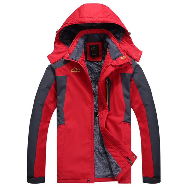 LSLJS Mens Manteau d'Hiver Épais en Velours à Capuche Protection contre le Vent Extérieur (Rouge, XXXXL)