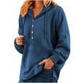 thumbnail image 2 of Women Fall Winter Solid Color V-Neck Button Crop Workout Long Sleeve Sexy Hoodied Tops Pullover Blouse, 2 of 9
