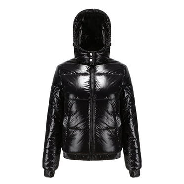 IROINID Manteau Court à Capuchon pour Femme, Doudoune, Couleur Unie, Manches Longues, Veste Chaude, Coupe Ajustée, Manteaux d'Hiver, Noir
