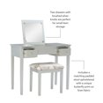 thumbnail image 3 of Linon Coiffeuse Papillon et Tabouret Rembourré Miroir Relevable 2 Tiroirs en Bois Argenté, 3 of 14