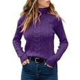 thumbnail image 1 of Mrat Hauts Tricotés pour Femmes Femmes Décontracté Mode Chandail à Enfiler Manches Longues Col Rond Chandail Hauts d'Automne Hiver pour Femmes P-110 Violet TG, 1 of 3