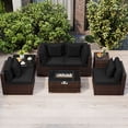 thumbnail image 1 of Costway 7 PCS Patio Furniture Set 40,000 BTU Gas Fire Pit Table Propane Tank Cover Table Mix Brown + Black, 1 of 10