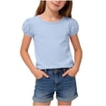thumbnail image 2 of hengsof T-Shirts à Manches Courtes Bouffantes pour Filles, Col Ras du Cou, Coton Uni, Respirant, T-Shirt Décontracté d'Été, Hauts pour Enfants de 1 à 15 Ans, 2 of 8