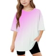 thumbnail image 1 of DecSea Girls Short Sleeve T shirt Kids Summer Oversized Gradient Crew Neck Tops Casual Basic Tee 5-14Years, 1 of 8