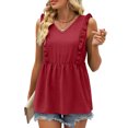 thumbnail image 2 of Timegard Tank Tops for Women Ruffle Sleeveless V Neck Tunic Tops Casual Summer Fashion Solid Color, 2 of 6