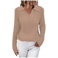 thumbnail image 2 of Qertyioot Chandails à Col en V pour Femmes Mode Automne Hiver Uni Manches Longues Chandail Décontracté Hauts, 2 of 7