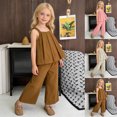 thumbnail image 1 of Qtocio Girls 2 Piece Outfits Solid Crew Neck Ruched Sleeveless Tank Top Wide Leg Pants Casual Fashion Summer Matching Set for Girls, 1 of 5