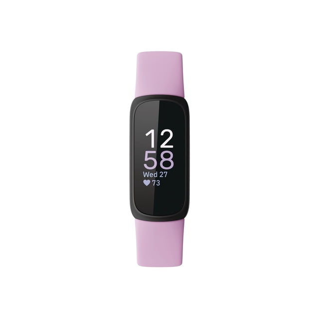 Google Fitbit Inspire 3 Fitness Tracker avec un Mince Écran Tactile Rectangulaire Noir Affichant l'Heure, la date et la Fréquence Cardiaque, Assorti à un Bracelet en silicone Rose Doux, Conçu pour le Suivi du stress, de la Mise en Forme, du Sommeil et de la Préparation Quotidienne à l'Aide de l'App Fitbit.