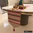 thumbnail image 3 of The HomeCentric Chemin de Table Décoratif Rouge 4 Places (14 x 60 Pouces), Pompons, Chemin de Table Perlé et Appliqué, Linge de Table en Tissu de Lin, Motif Chevron Style Moderne - Bar à Chevron, 3 of 9