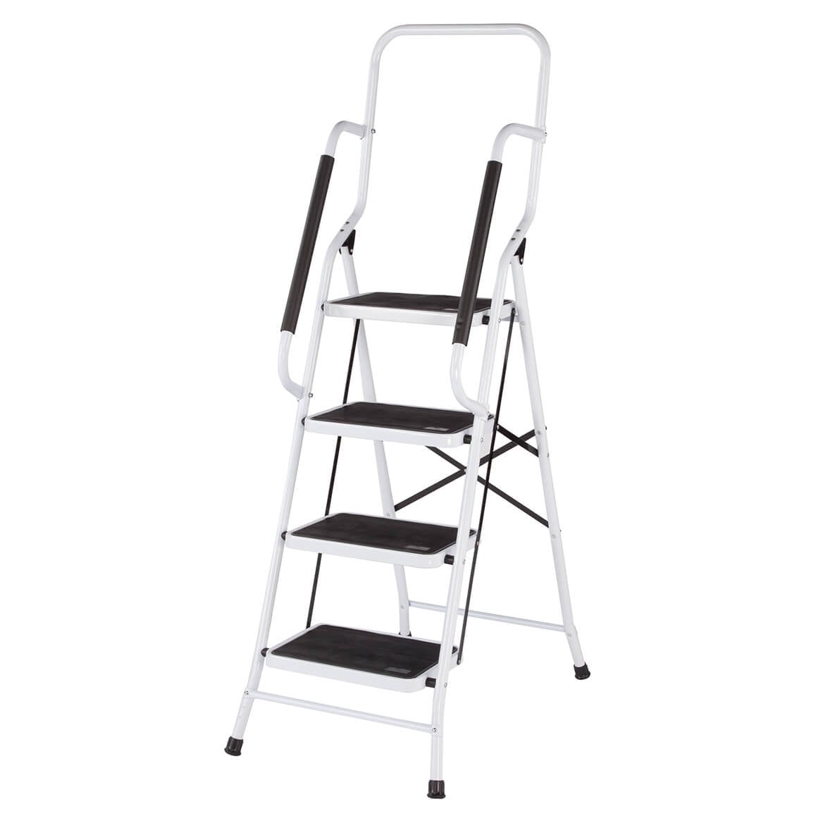 LivingSURE Folding 4-Step Safety Ladder â€“ Padded Side Handrails â€“ Kitchen and Household Use â€“ White