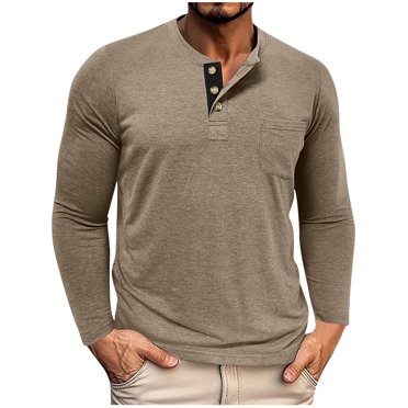 fatyb Mens Casual Long Sleeve Tshirts Fashion Pullover Tops for Men Lightweight Button Tee with Pocket