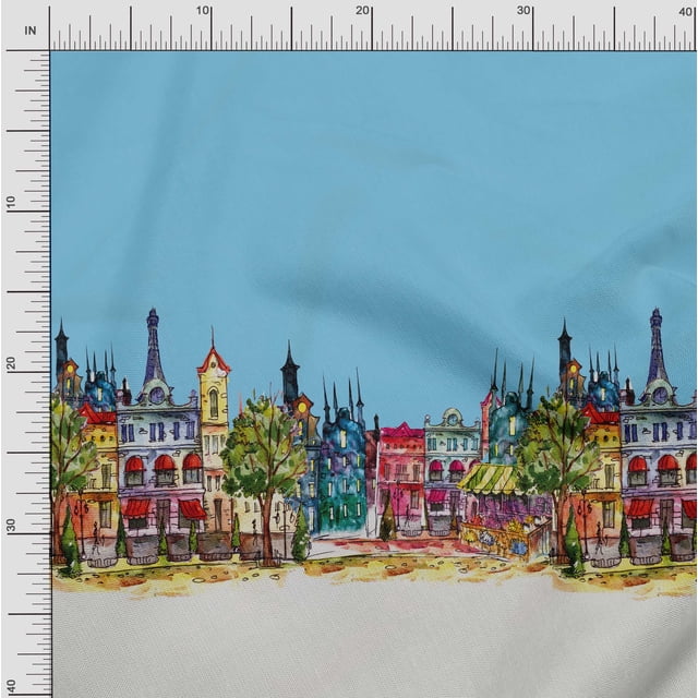 Soimoi Cotton Voile Fabric Buildings Panel Printed Fabric 1 Yard 56 Inch Wide