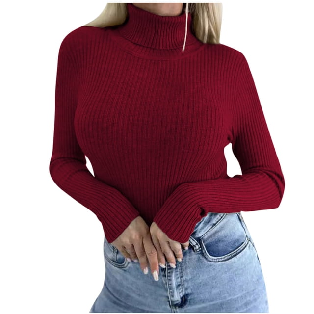 hoksml Women's Turtleneck Sweater Base Solid Color Slim Fit Knit Pullover Fashion Soft Layering Essential for Winter