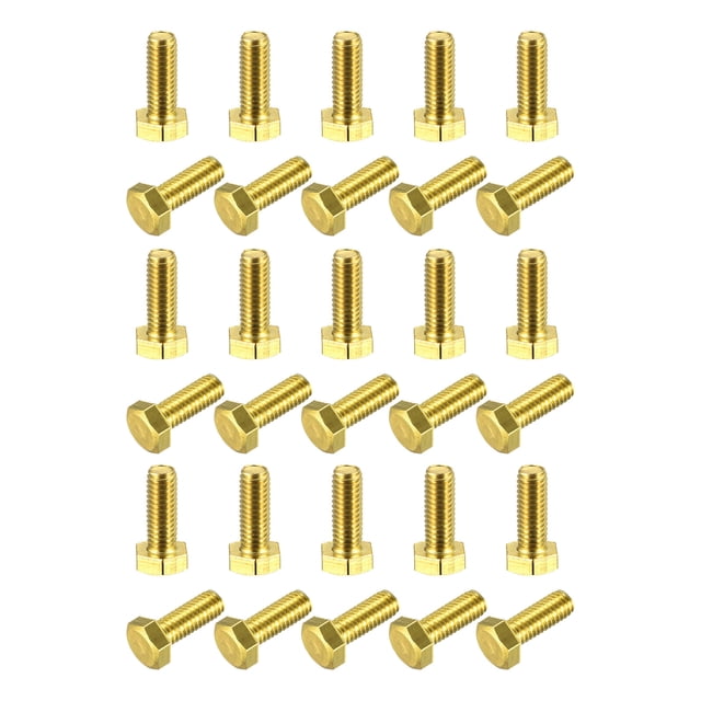 Unique Bargains Brass Hex Bolts, M6x16mm 30 Pack Fully Thread Grade 4.8 Machine Screws