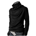 thumbnail image 4 of Oversized Long Sleeve Pullover Men's Solid Color High Neck Pullover Long Sleeved Loose Base Shirt Tops Sweater Turtleneck Sweater Men's Tops for Fall S-105 Black M, 4 of 8