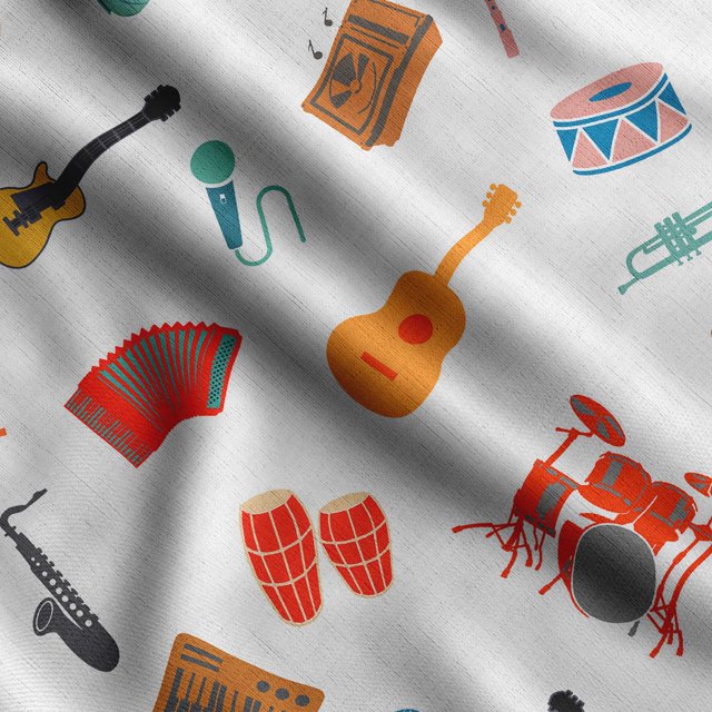 Soimoi Musical Instruments Printed, Poly Canvas Fabric, Decor Sewing Fabric by The Yard 56 Inch Wide,Decorative Fabric for Curtains Tote Bags, Red, Orange