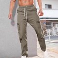 thumbnail image 1 of AherBiu Cargo Pants For Men Drawstring Elastic Waisted Straight Leg Swaetpants With Multi Pockets Casual Athletic Workout Trousers, 1 of 9