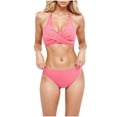 thumbnail image 4 of Jinhomg Womens High Waisted Bikini Set 2025 Trendy Twist Front Backless Halter Swimsuit Tops with Bottom 2 Piece Basic Solid Swimsuits Spring Saving Pink L, 4 of 6