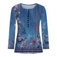 thumbnail image 4 of IROINNID Tunique pour Femmes Chemise Surdimensionnée Confortable Été Aguichant Imprimé Manches Longues Col Rond Bouton Haut, Bleu, 4 of 4