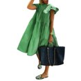 thumbnail image 3 of Faithtur Robe Mi-Longue Ample pour Femmes, Style Décontracté d'Été, Couleur Unie, Col Rond, Manches Volantes, Jupe Froncée, 3 of 6