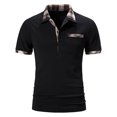 thumbnail image 1 of Birdeem Men Casual Button Short Sleeve Plaid Colorblock Turndown Pullover T-Shirt Tops, 1 of 8