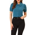 thumbnail image 1 of INSPIRE CHIC Women's Collared Top Peter Pan Collar Short Sleeve Button Front Shirt Lake Blue M, 1 of 5
