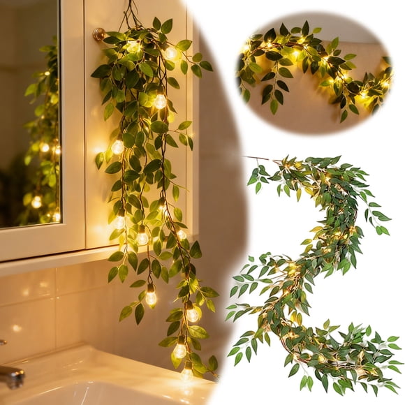 190cm Battery Operated LED Lighted Vine Greenery with Fairy Lights for Home Bedroom Shelf Wall and Party