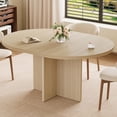 thumbnail image 1 of Table à Manger Extensible de 43,3 Pouces-59 Pouces pour 4 à 8, Table de Cuisine Ronde à Ovale avec Rangement Caché et Base Croisée Robuste, Table Moderne pour Salle à Manger et Salon, Rallonges Amovibles, Bois Naturel, 1 of 9