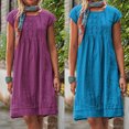 thumbnail image 1 of Meichang Robes d'Été en Lin pour Femmes Rétro à Plis devant Robes Midi Longueur Genou Col Ras du Cou Manches Courtes Robe Décontractée Grande Taille Fluide Robes de Plage, 1 of 9