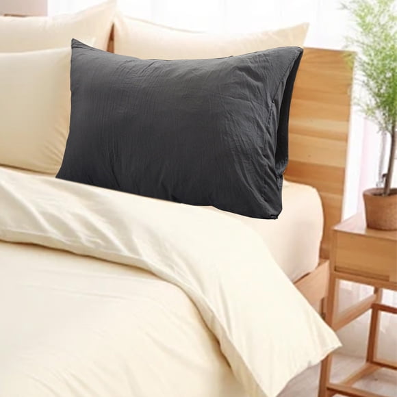 Asian Inspired Washed Pillow Case - 29.1" x 18.9" - Breathable Solid Color Bedding Cover, Soft Polyester Head Pillow Cover, Elegant No Fading, Dark Gray, JKODE