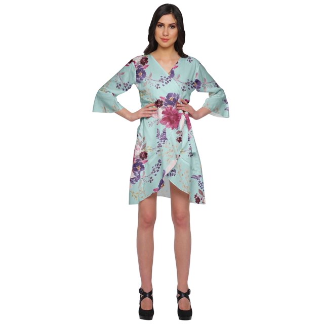 Moomaya Printed Ruffle Style Above Knee Length Bridesmaid Robe Rayon Bathrobes
