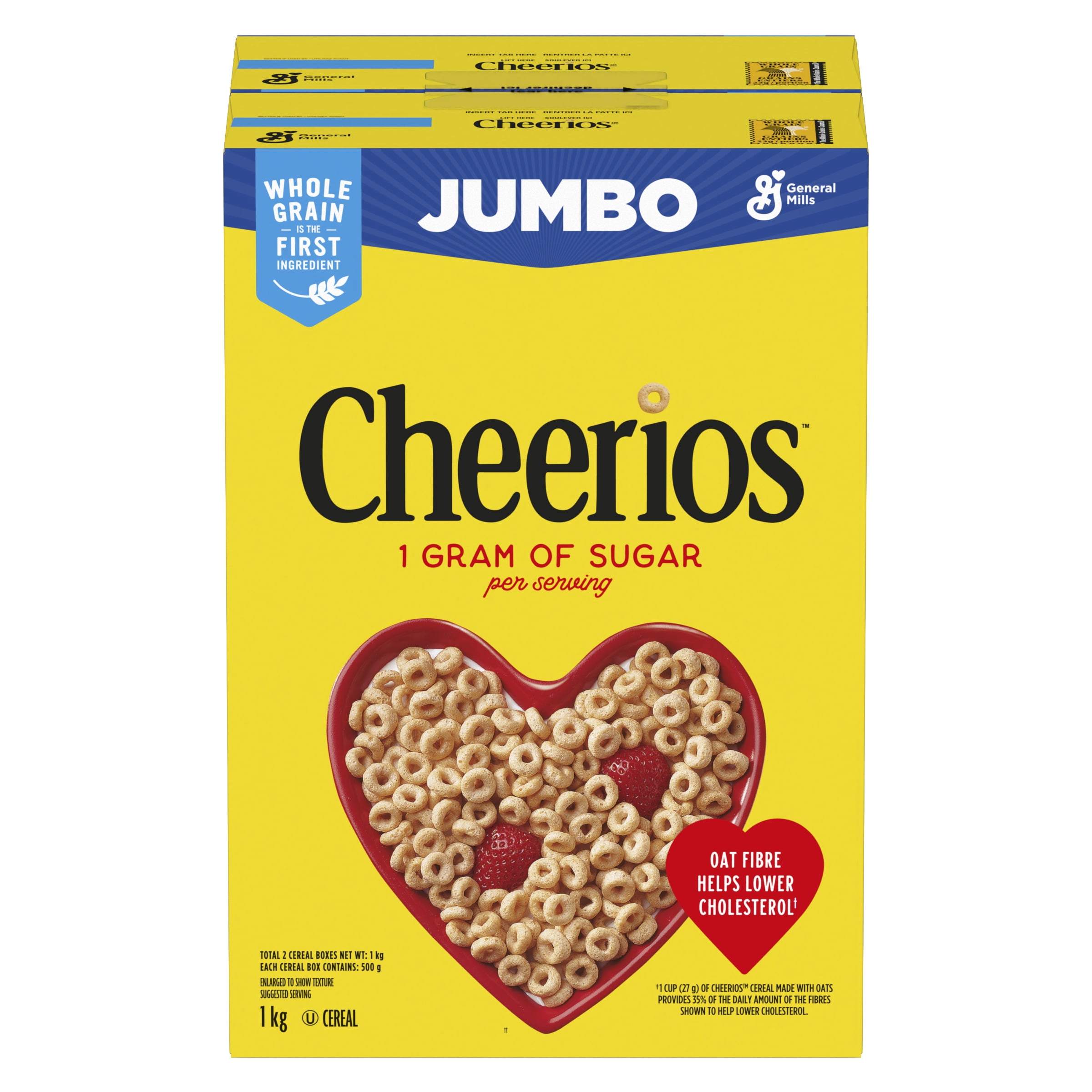 Original Cheerios Breakfast Cereal, Jumbo Size, Whole Grains, 500gx2