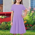 thumbnail image 2 of Milgrthf Robe d'Été à Manches Courtes pour Filles, Ligne A, Évasée, Basique, Patineuse, Tournoyante, Robe de Fête 5-14 Ans Violet, 2 of 9