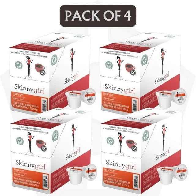 Pack of 4 - Skinnygirl Coffee Single Serve Cups For Keurig K Cup Brewers, Half Caff, 24 Count, 0.38 oz (11g) cups