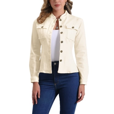 INSPIRE CHIC Women's Denim Jackets Stand Collar Long Sleeves Short Jean Jackets Apricot M
