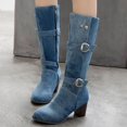 thumbnail image 4 of Bottes Mode en Denim pour Femmes à Talon Carré Chaudes, Décontractées, à Tige Longue, 4 of 9