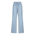 thumbnail image 4 of Timegard Womens Cotton Linen Pants Elastic Waisted Drawstring Straight Leg Solid Color Casual Pants, 4 of 6