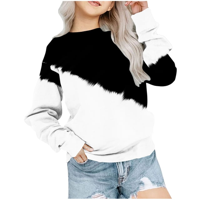 Besolor Chandail en Molleton Surdimensionné pour Filles Automne Décontracté Col Rond Manches Longues Hauts Mode Tenues à Blocs de Couleur